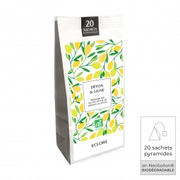 Detox & Ligne : sachet de 20 pyramides de mélange bio thé vert & plantes au citron.