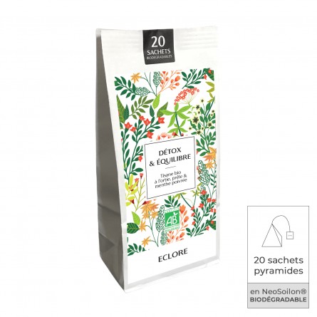 20 sachets pyramides biodégradables de tisane à l'ortie et à la menthe Detox & Equilibre