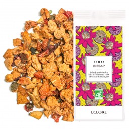 Sachet vrac 100 g d'infusion de fruits bio à la coco et à la mangue Coco Bissap