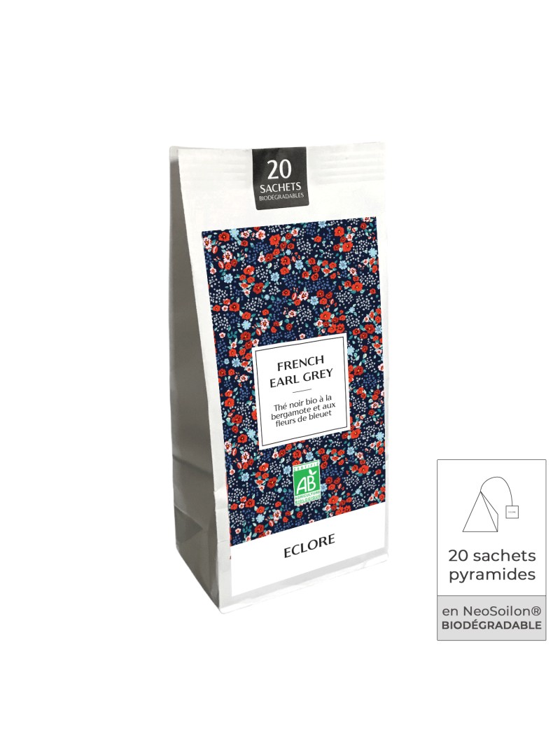 20 sachets infusettes de thé noir bio French Earl Grey (grandes feuilles) ECLORE.
