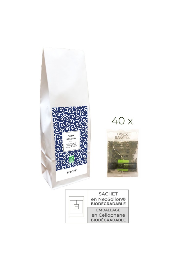 40 sachets individuels biodégradables de thé vert bio japonais Doux Bancha