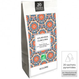 Tisane bio au curcuma et au gingembre Ayurveda Curcuma en 20 sachets compostables