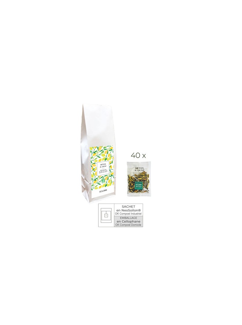 Thé bio Detox & Ligne en sachets enveloppés compostables. Sans plastique.