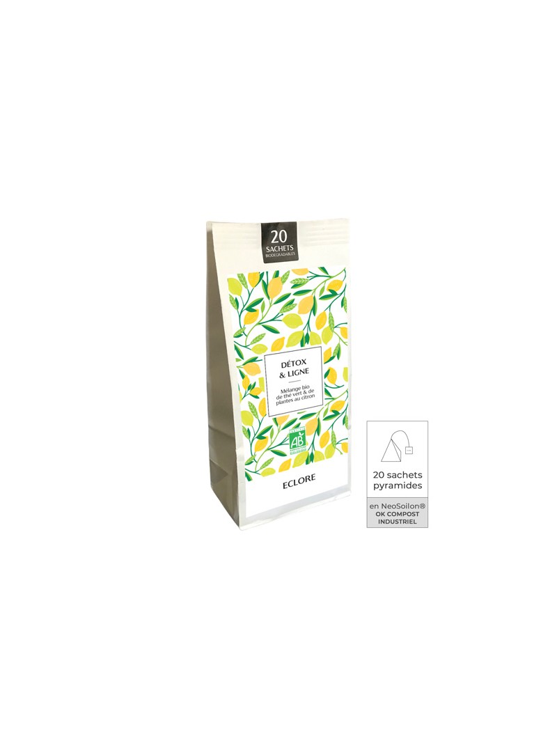 Thé Detox & Ligne : 20 sachets compostables de thé vert bio aux plantes drainantes