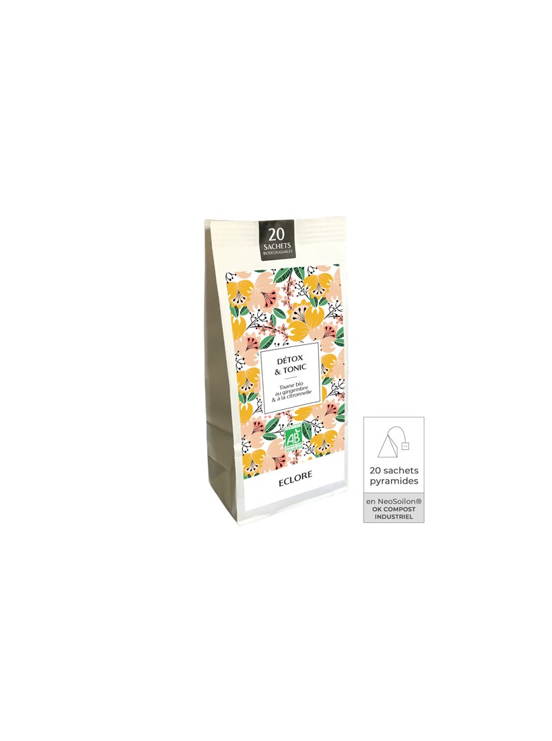 Infusion bio au gingembre et à la citronnelle en sachets Detox & Tonic