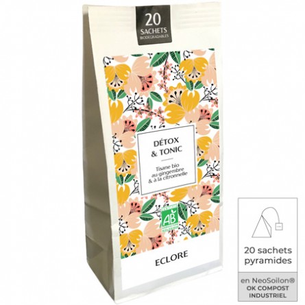 Infusion bio au gingembre et à la citronnelle en sachets Detox & Tonic