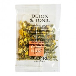 Sachet de tisane bio Detox & Tonic au gingembre et à la citronnelle dans son enveloppe compostable.