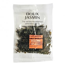 Sachet de thé au jasmin bio compostable sans plastique.