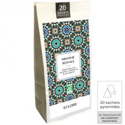 Tisane bio à la menthe, fleurs et épices en sachets compostables