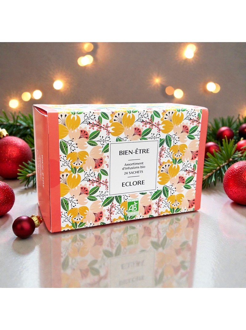 Coffret cadeau d'infusions bio bien-être en sachets compostables. Un cadeau écoresponsable.