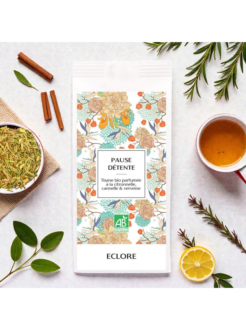 Tisane bio thym citron romarin feuilles d'olivier cannelle citronnelle à l'arôme naturel de citron