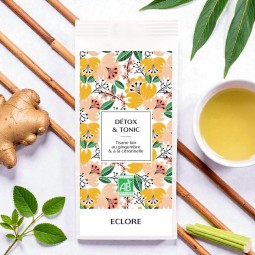 Tisane bio detox à la citronnelle et au gingembre, inspirée de la tradition balinaise.