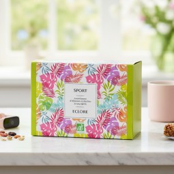 Coffret cadeau de thés et tisanes bio pour le sport et la récupération des sportifs en sachets compostables.