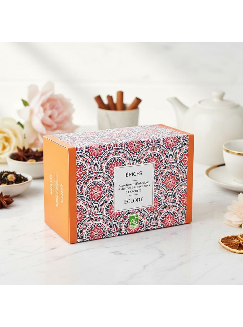 Coffret cadeau de thés et infusions bio aux épices écoresponsable en sachets compostables