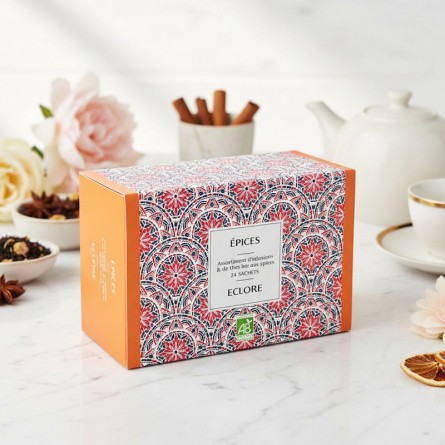 Coffret cadeau de thés et infusions bio aux épices écoresponsable en sachets compostables