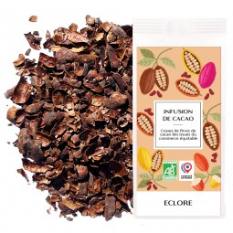 Infusion de cacao bio : cosses de fèves de cacao bio et équitable torréfiées en vrac