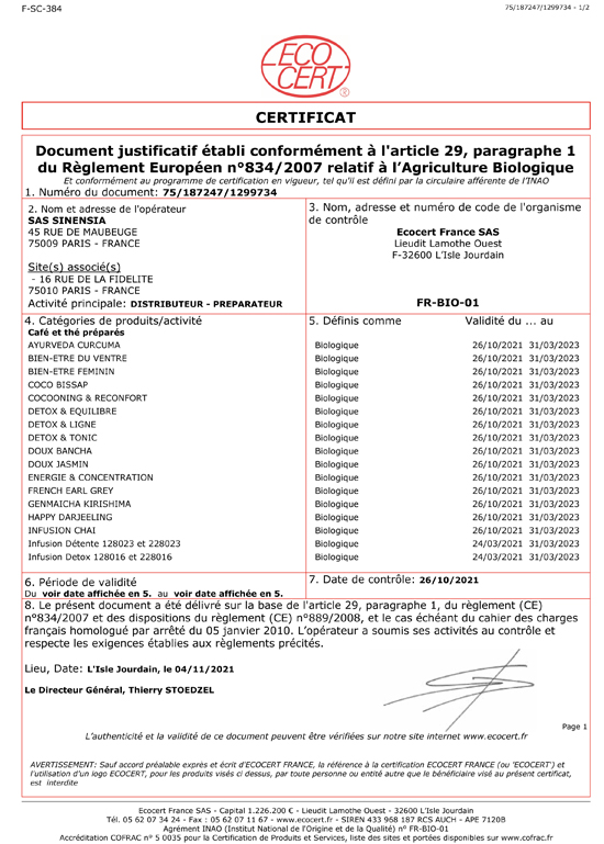 Certificat bio ECLORE