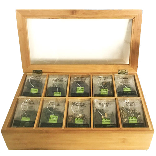 Présentoir de thés et tisanes bio en sachets enveloppés