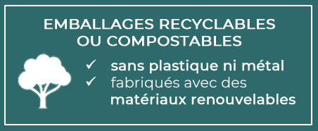 EMBALLAGES RECYCLABLES OU COMPOSTABLES sans plastique ni métal, fabriqués avec des matériaux renouvelables