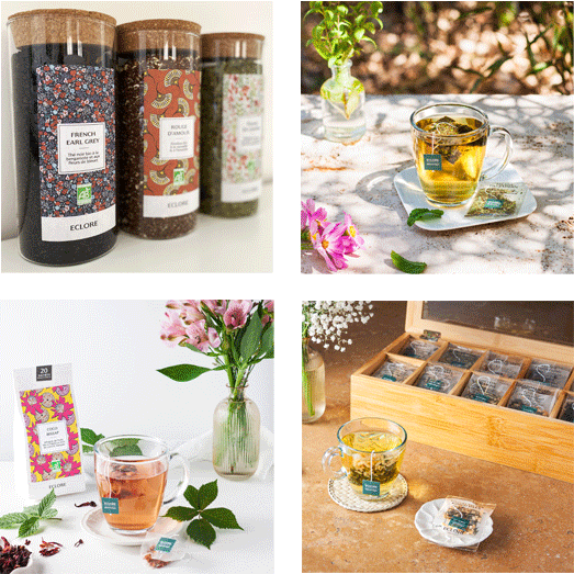 Gammes de thés et infusions bio ECLORE pour le label clef verte